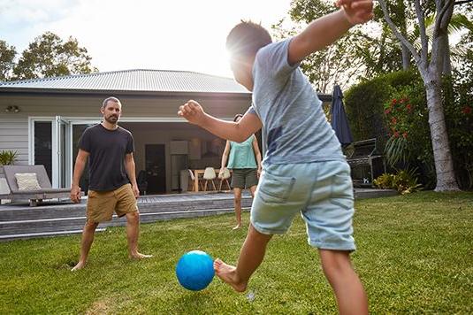 family playing outside